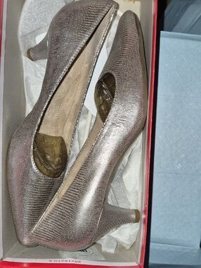 AEROSOLES Metallic Taupe Pointed-Toe Heels